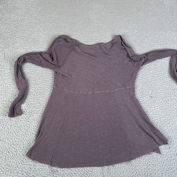 We The Free People Blouse Women Large Brown Scoop Neck Ribbed Knit Pullover Top - Picture 8 of 12